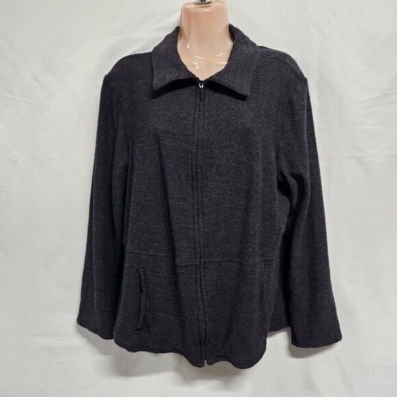 Eileen Fisher Full Zip 100 Wool Jacket Women Size 1X Dark Gray Pockets - Picture 10 of 14